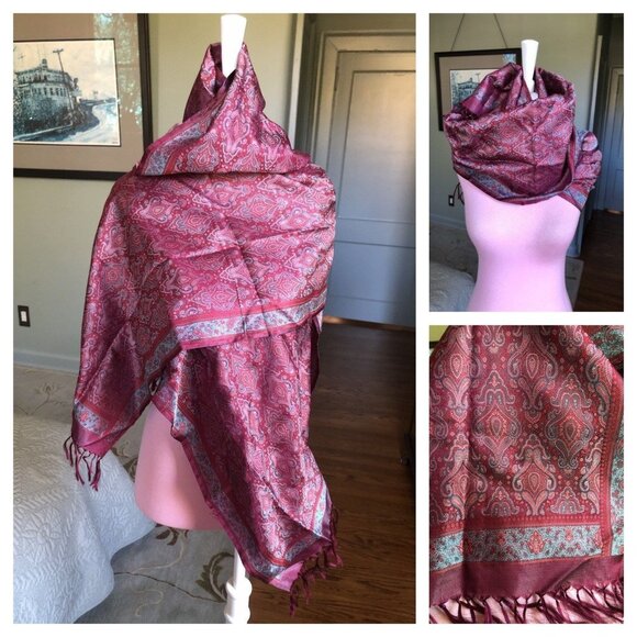 100% Silk Scarf, Silk Meditatiom Shawl, Silk Shawl, Silk Paisley Scarf, Brocade - Picture 1 of 10
